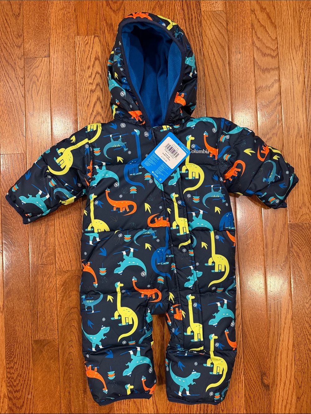 Columbia Navy Baby Bunting with Bright Dinosaur Print